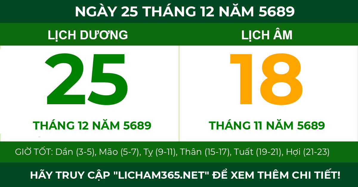 lịch âm ngày 25 tháng 12 năm 5689