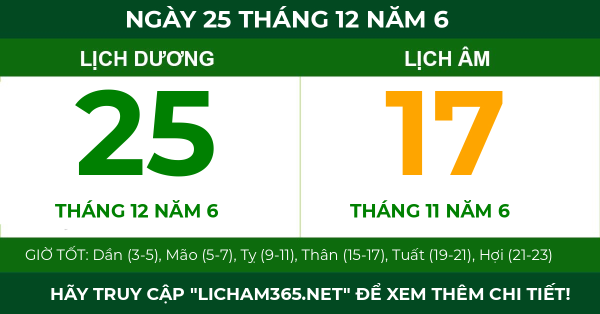 lịch âm ngày 25 tháng 12 năm 6