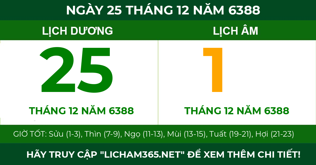 lịch âm ngày 25 tháng 12 năm 6388