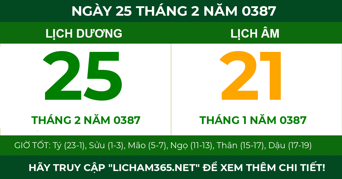 lịch âm ngày 25 tháng 2 năm 0387