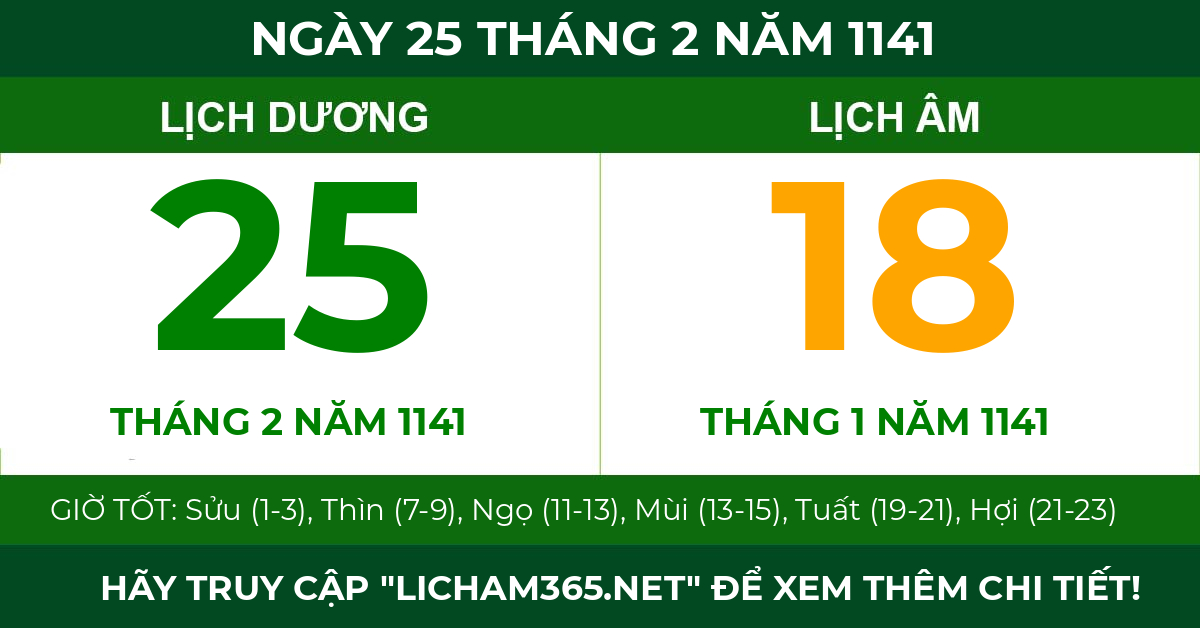 lịch âm ngày 25 tháng 2 năm 1141