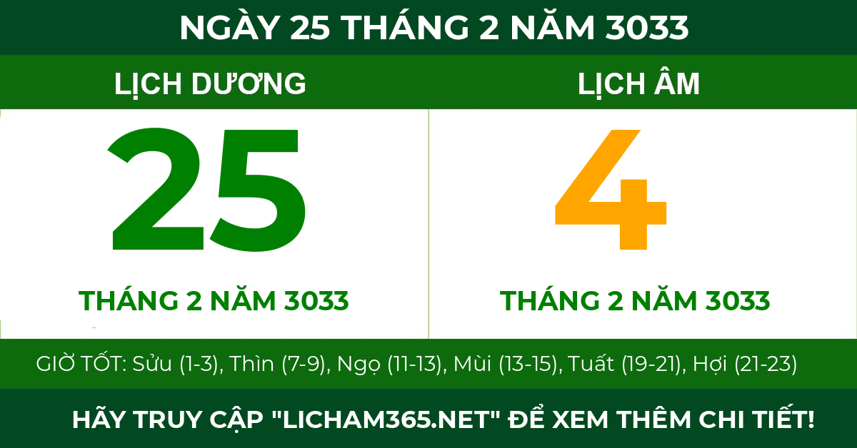 lịch âm ngày 25 tháng 2 năm 3033