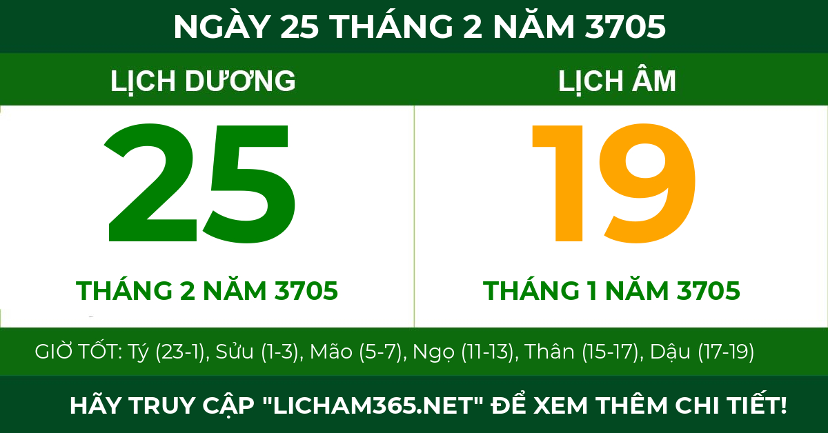 lịch âm ngày 25 tháng 2 năm 3705