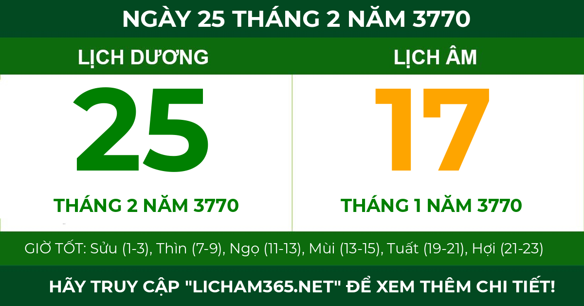 lịch âm ngày 25 tháng 2 năm 3770