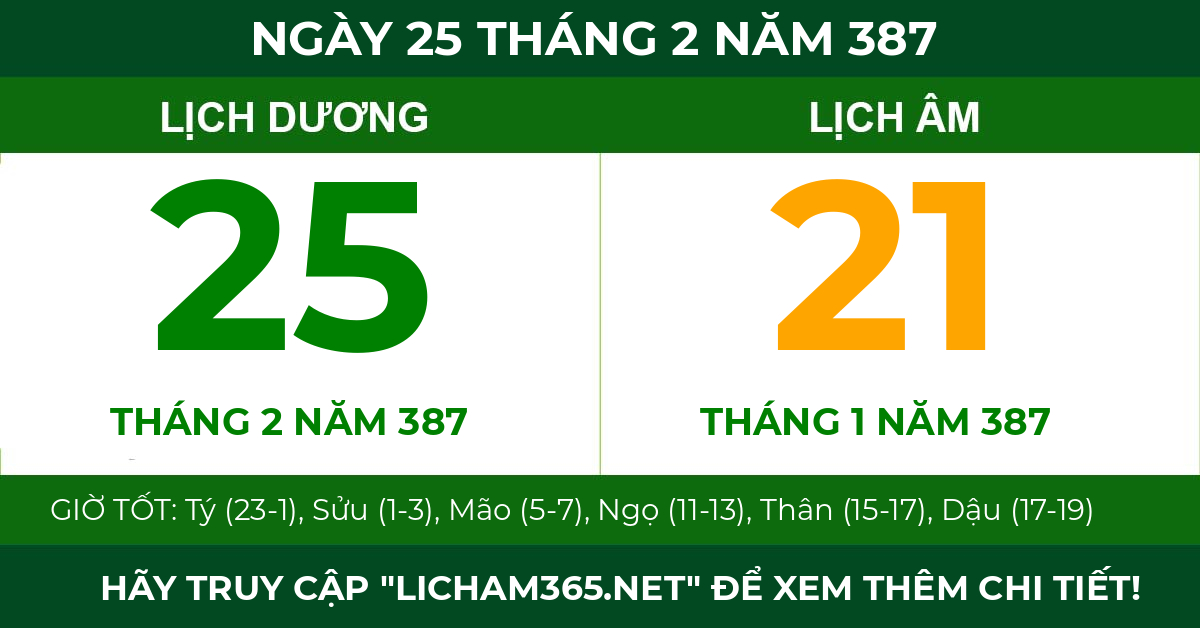 lịch âm ngày 25 tháng 2 năm 387
