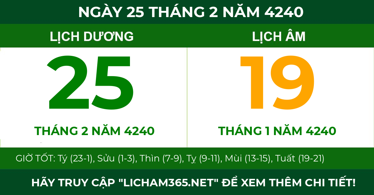 lịch âm ngày 25 tháng 2 năm 4240