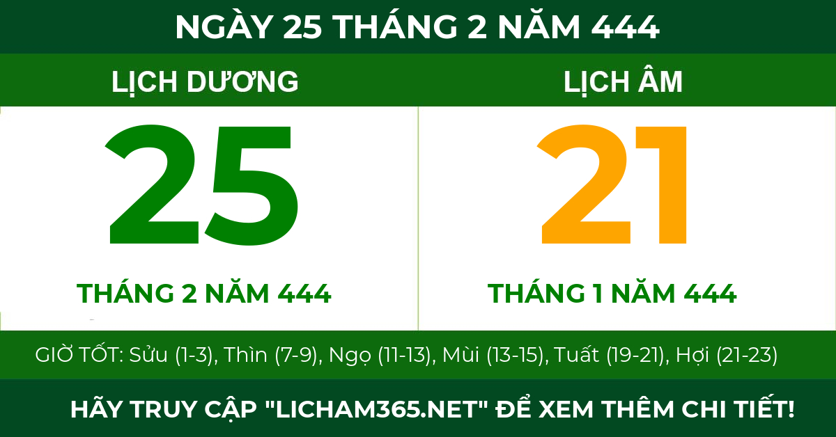 lịch âm ngày 25 tháng 2 năm 444