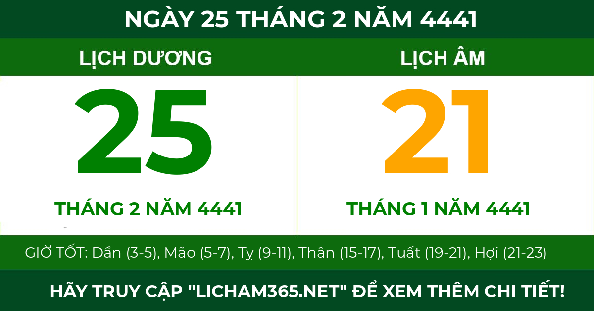 lịch âm ngày 25 tháng 2 năm 4441