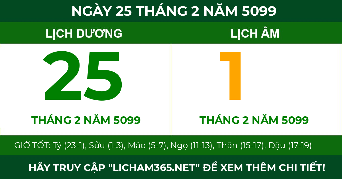 lịch âm ngày 25 tháng 2 năm 5099