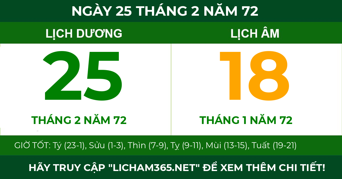 lịch âm ngày 25 tháng 2 năm 72