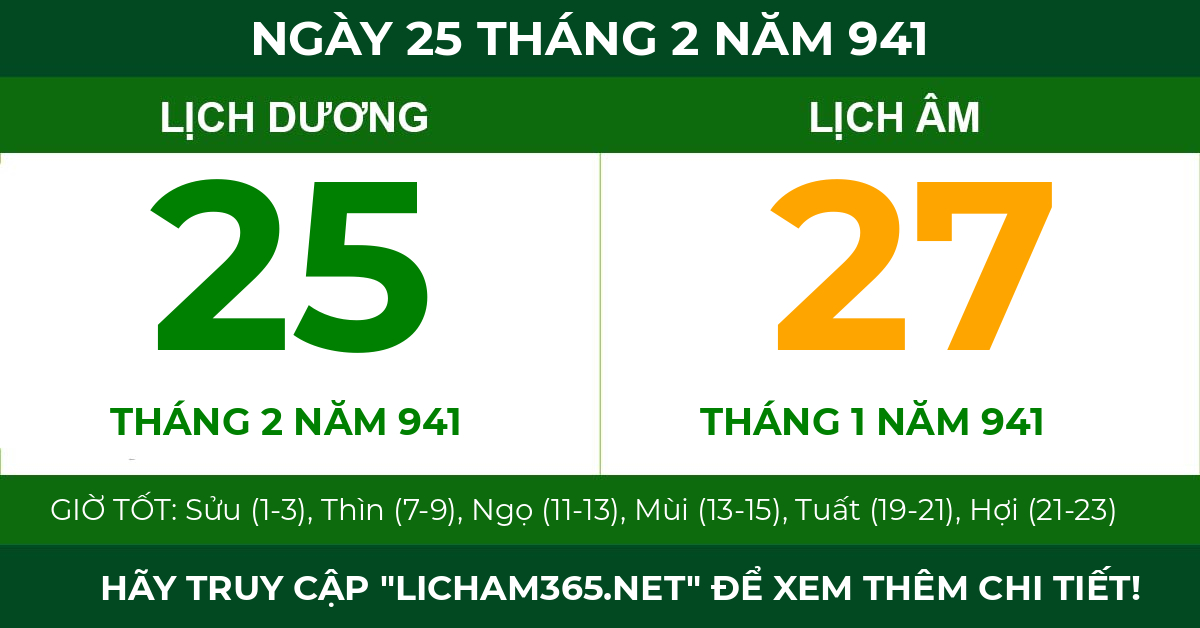 lịch âm ngày 25 tháng 2 năm 941