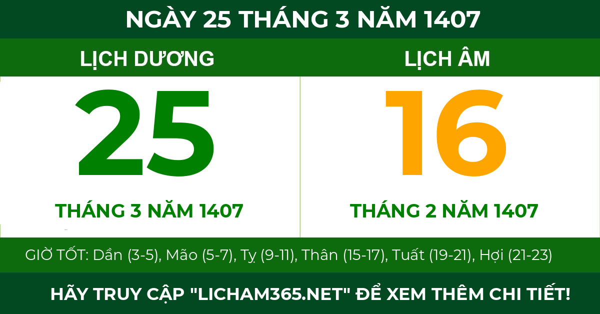 lịch âm ngày 25 tháng 3 năm 1407