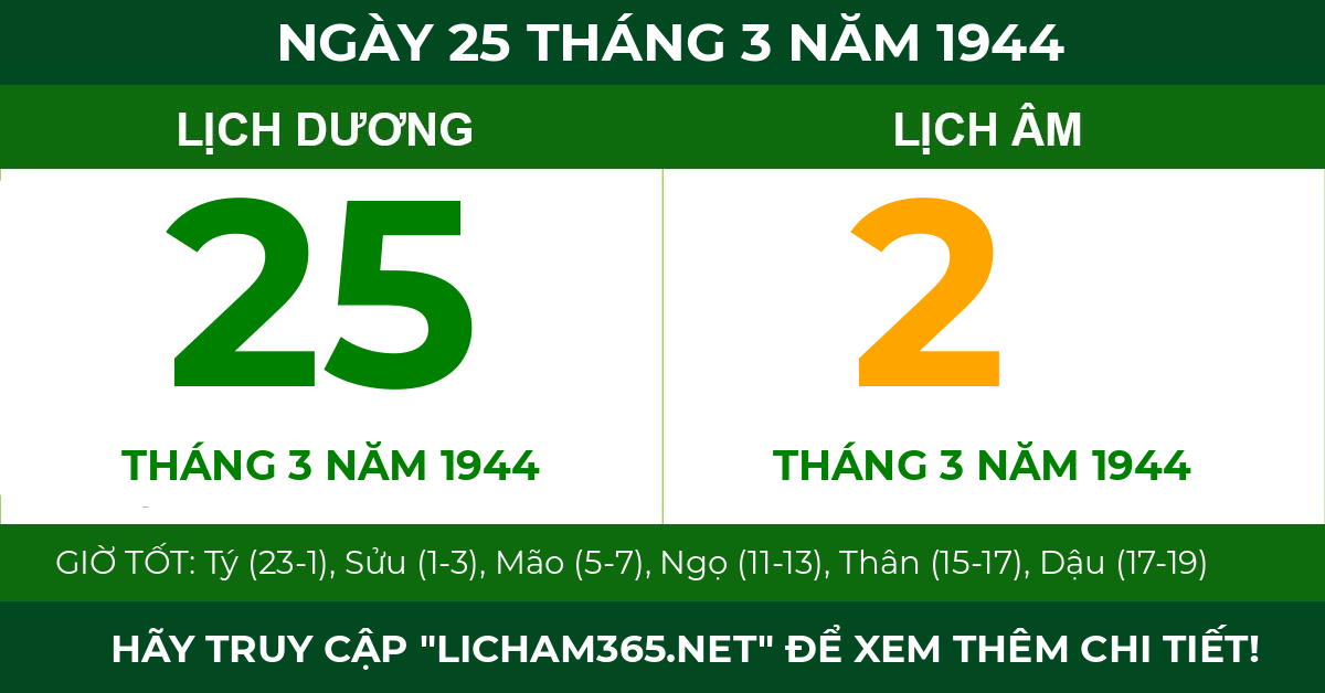 lịch âm ngày 25 tháng 3 năm 1944