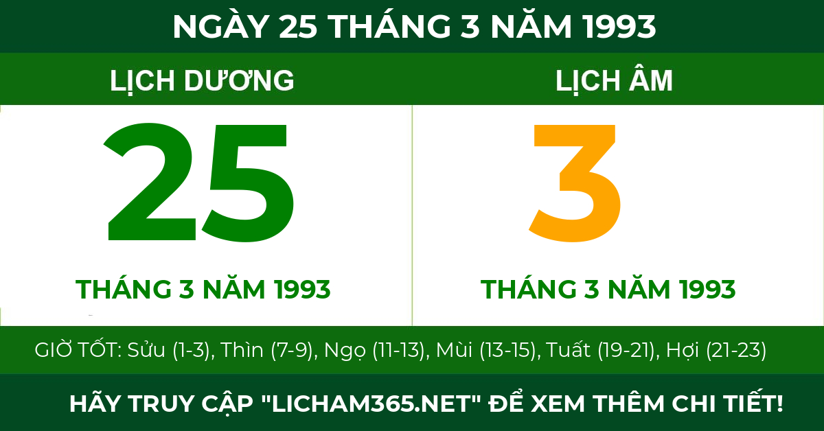 lịch âm ngày 25 tháng 3 năm 1993
