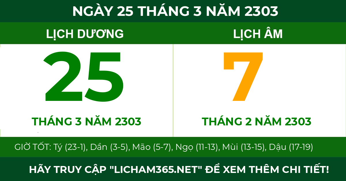 lịch âm ngày 25 tháng 3 năm 2303