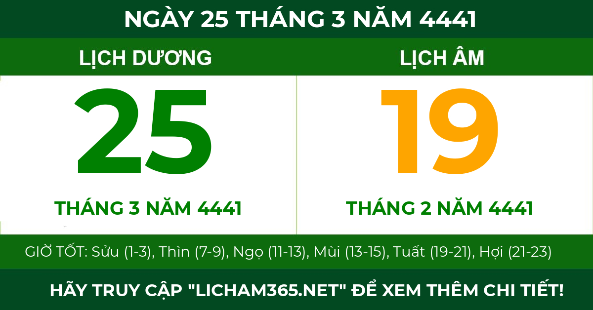lịch âm ngày 25 tháng 3 năm 4441