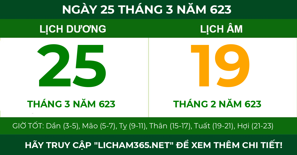 lịch âm ngày 25 tháng 3 năm 623