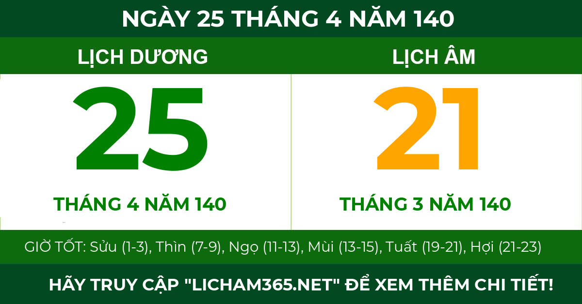 lịch âm ngày 25 tháng 4 năm 140