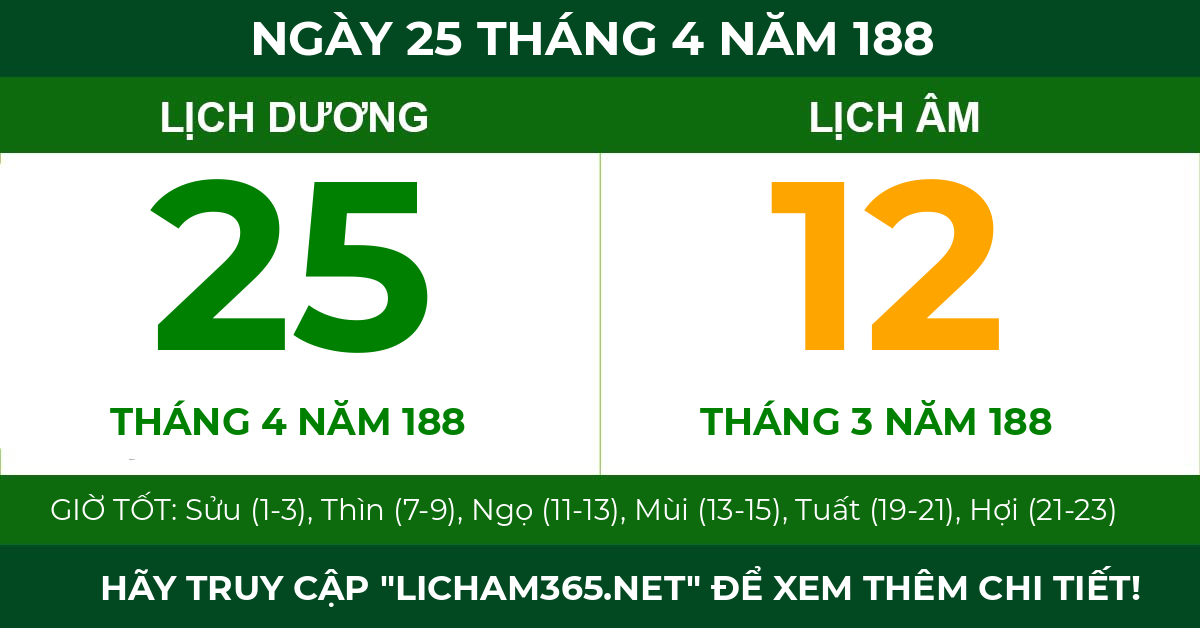 lịch âm ngày 25 tháng 4 năm 188