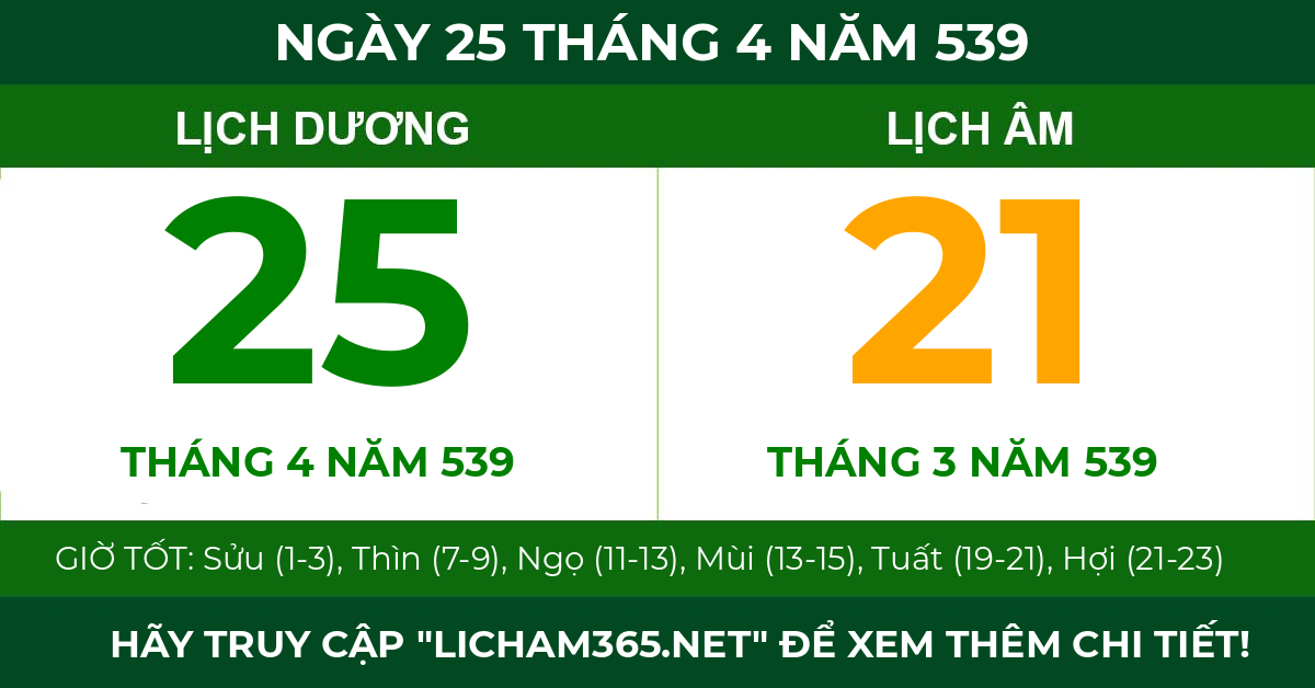 lịch âm ngày 25 tháng 4 năm 539