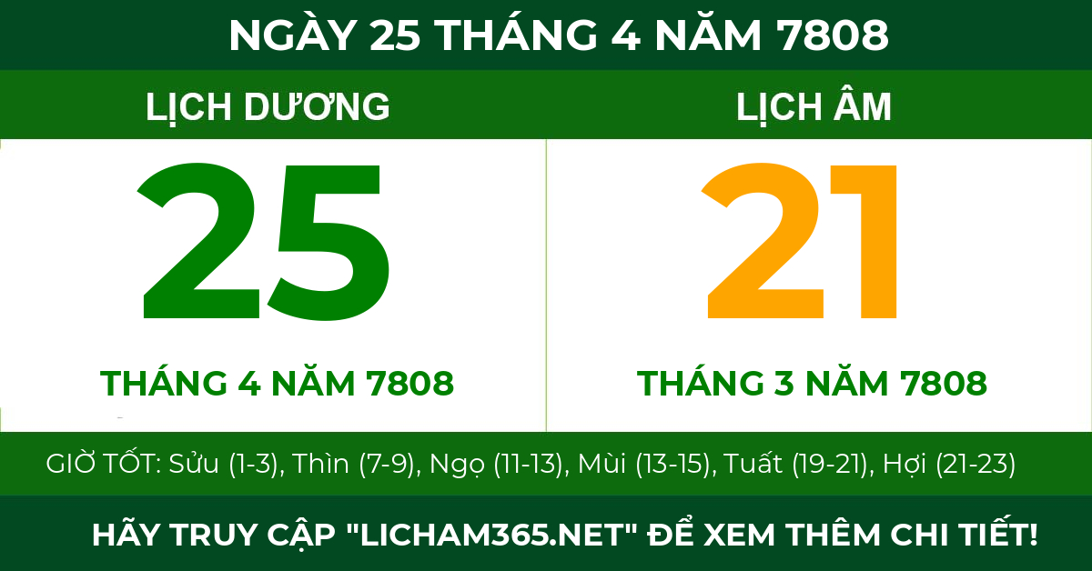 lịch âm ngày 25 tháng 4 năm 7808