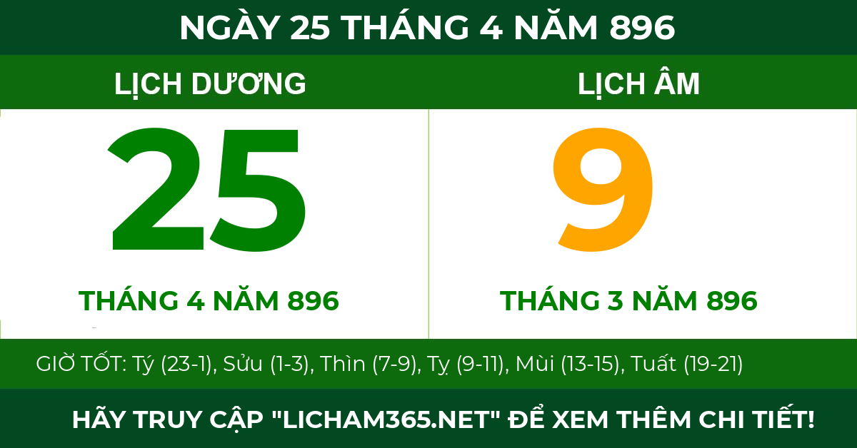 lịch âm ngày 25 tháng 4 năm 896