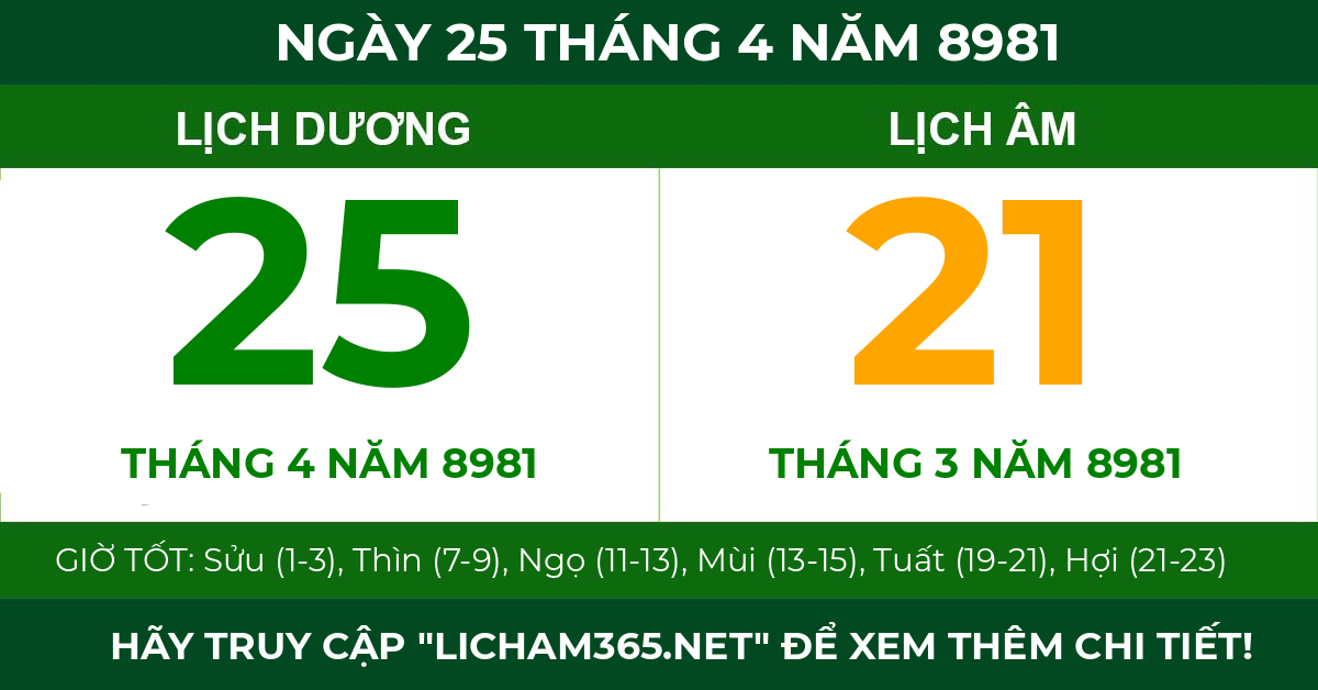 lịch âm ngày 25 tháng 4 năm 8981