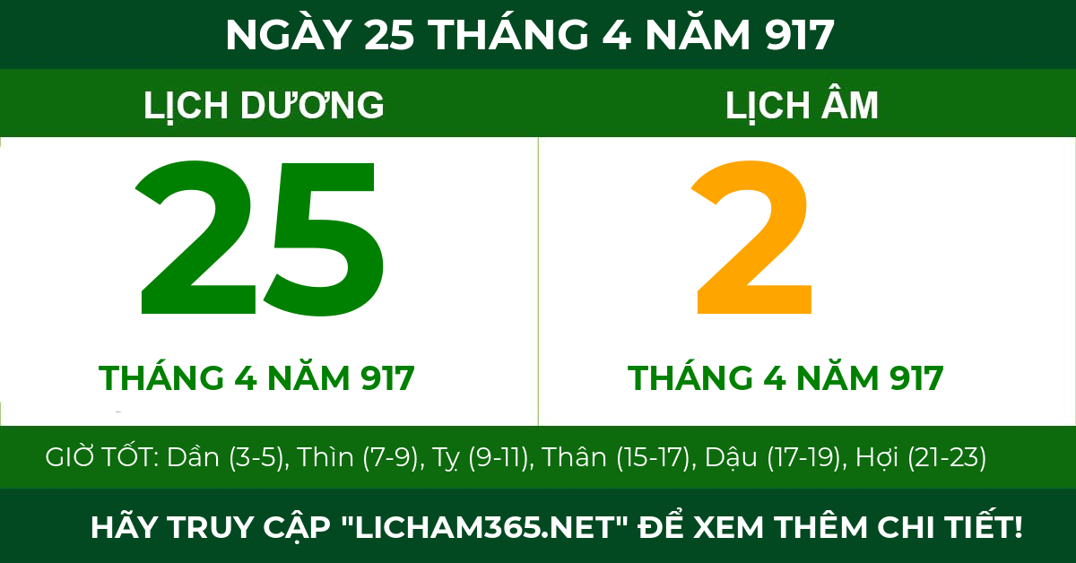 lịch âm ngày 25 tháng 4 năm 917