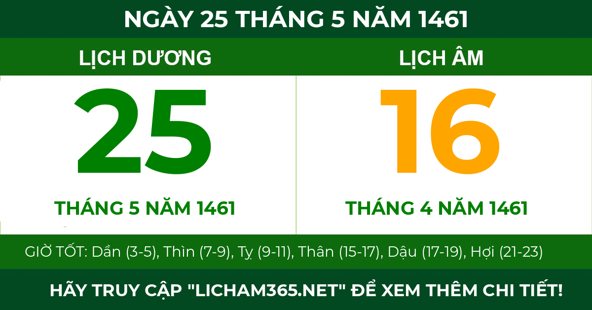 lịch âm ngày 25 tháng 5 năm 1461