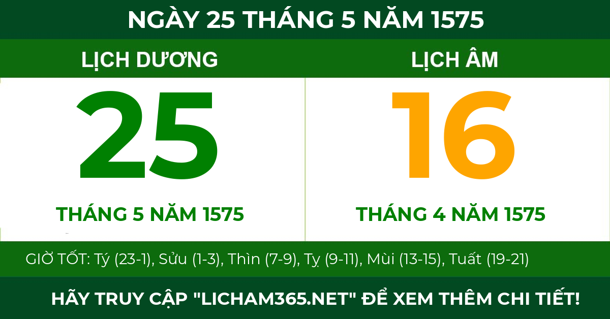 lịch âm ngày 25 tháng 5 năm 1575