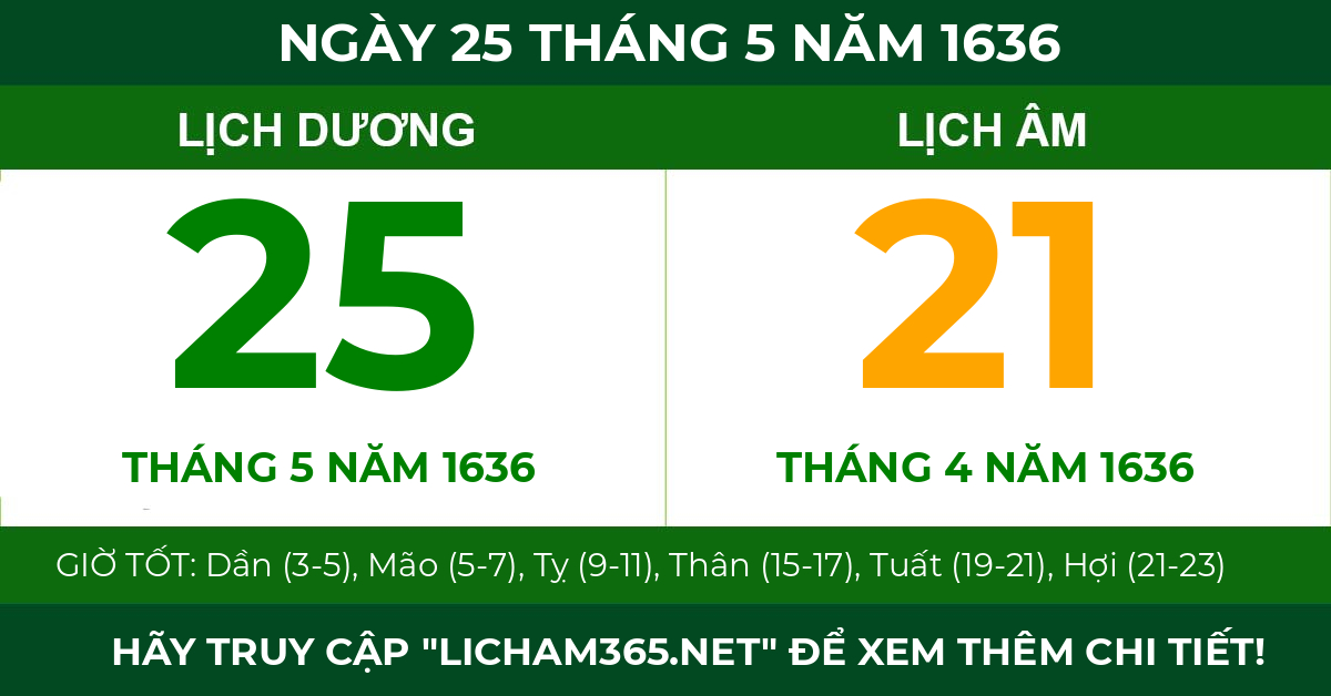 lịch âm ngày 25 tháng 5 năm 1636