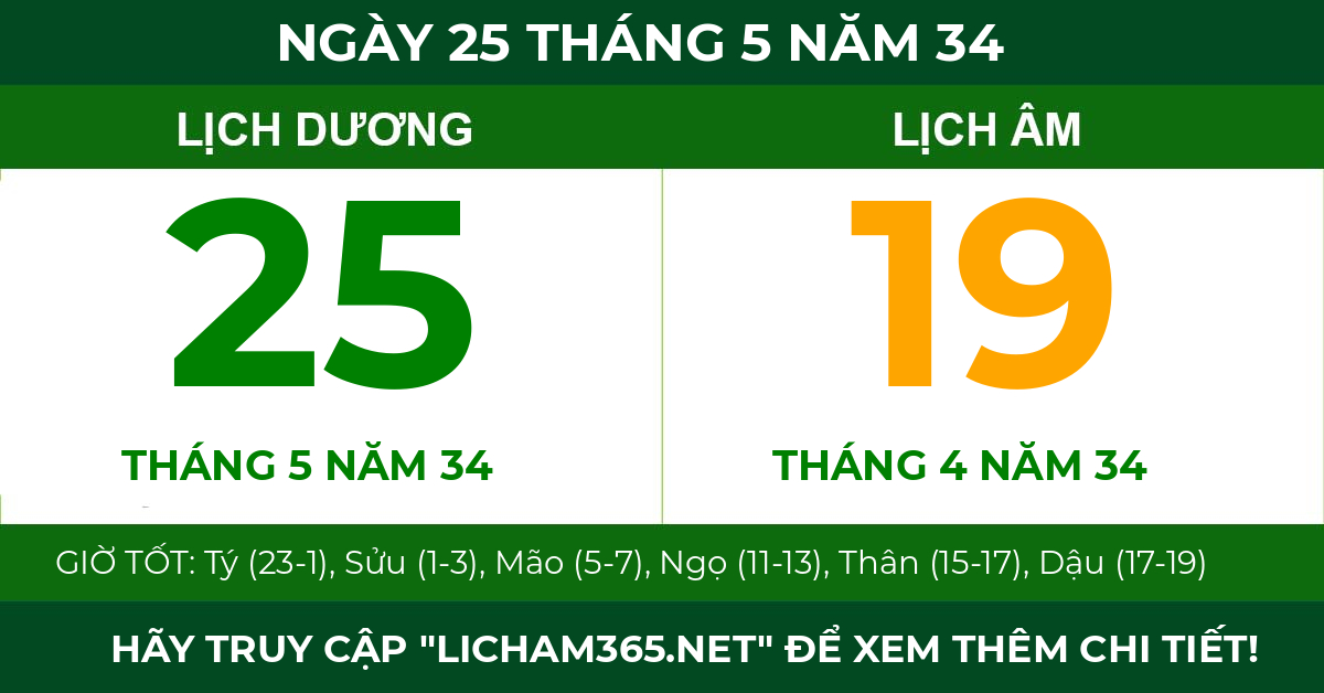 lịch âm ngày 25 tháng 5 năm 34