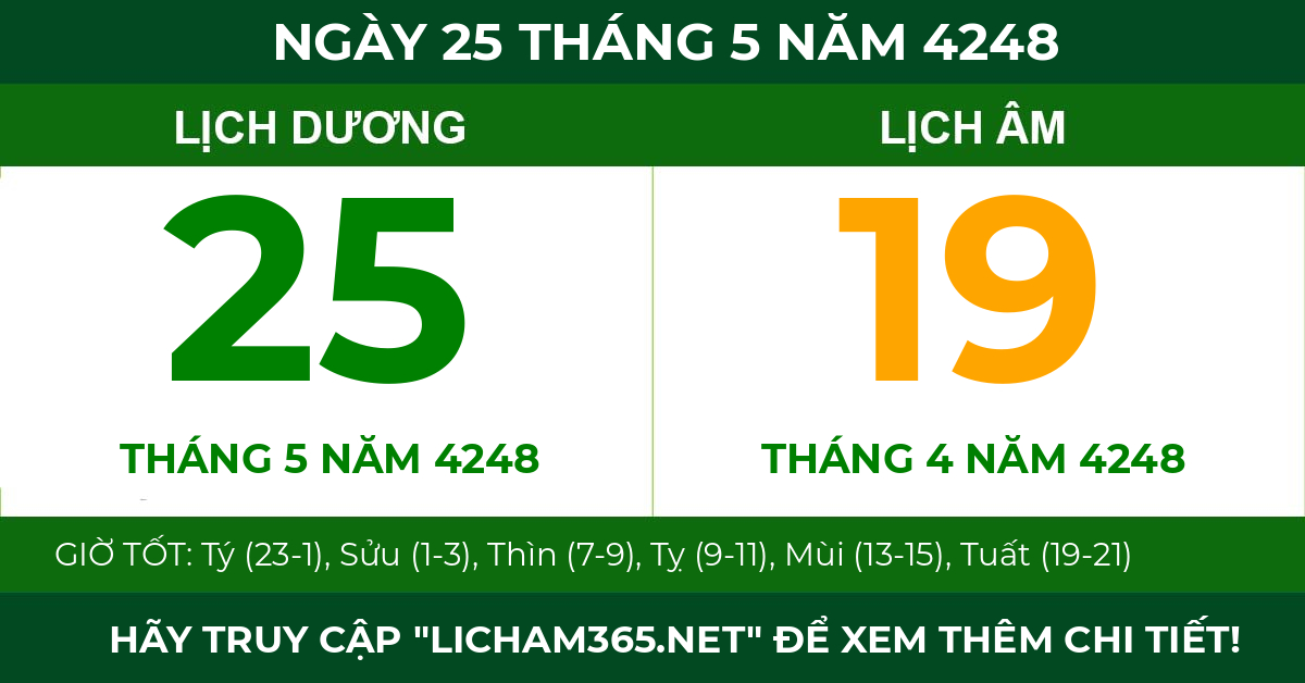lịch âm ngày 25 tháng 5 năm 4248