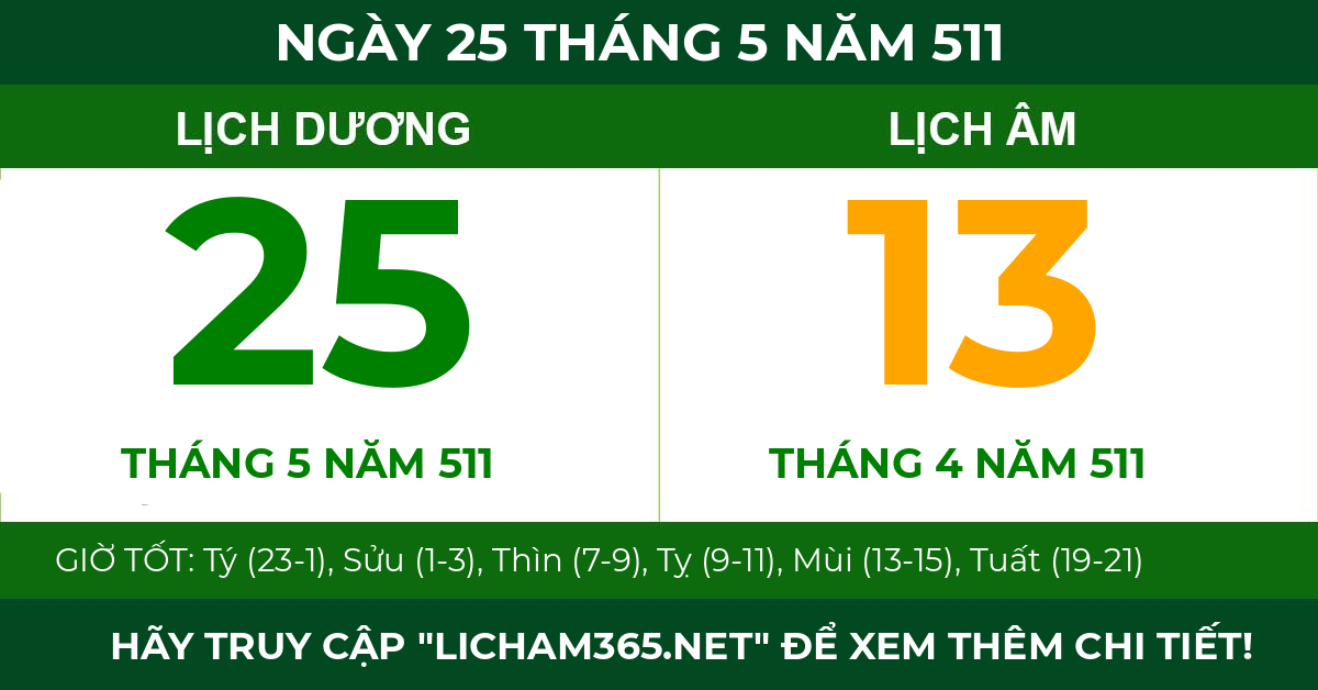 lịch âm ngày 25 tháng 5 năm 511