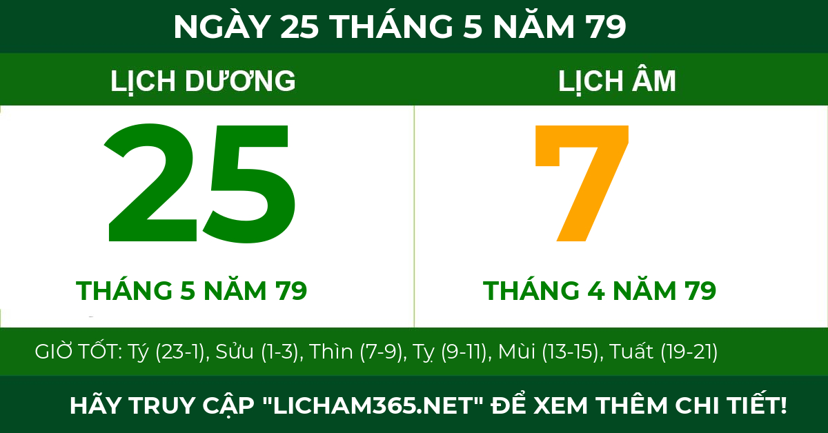 lịch âm ngày 25 tháng 5 năm 79