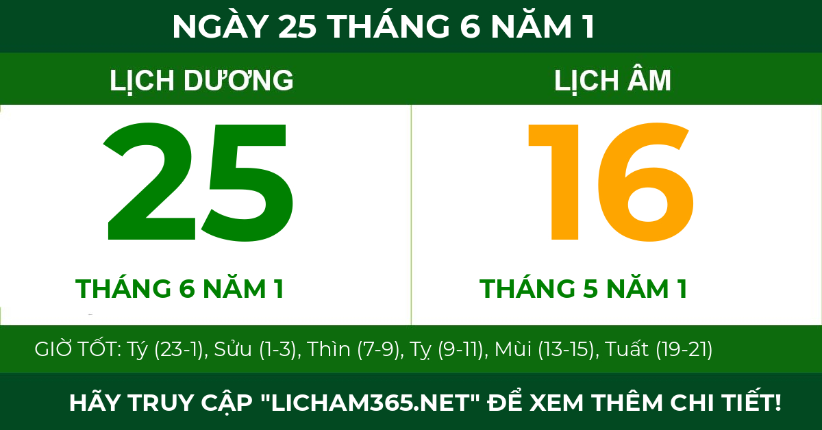 lịch âm ngày 25 tháng 6 năm 1