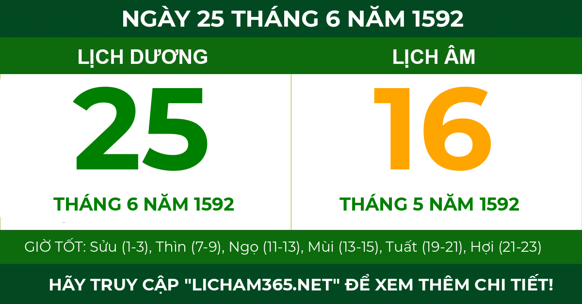 lịch âm ngày 25 tháng 6 năm 1592