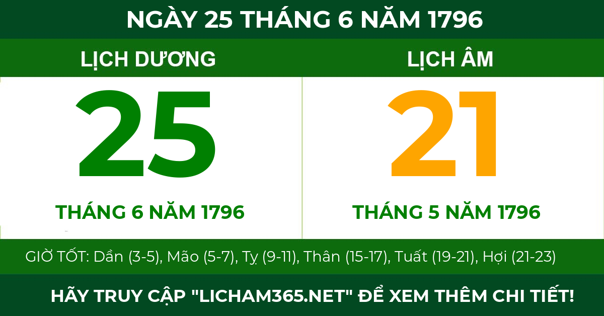 lịch âm ngày 25 tháng 6 năm 1796