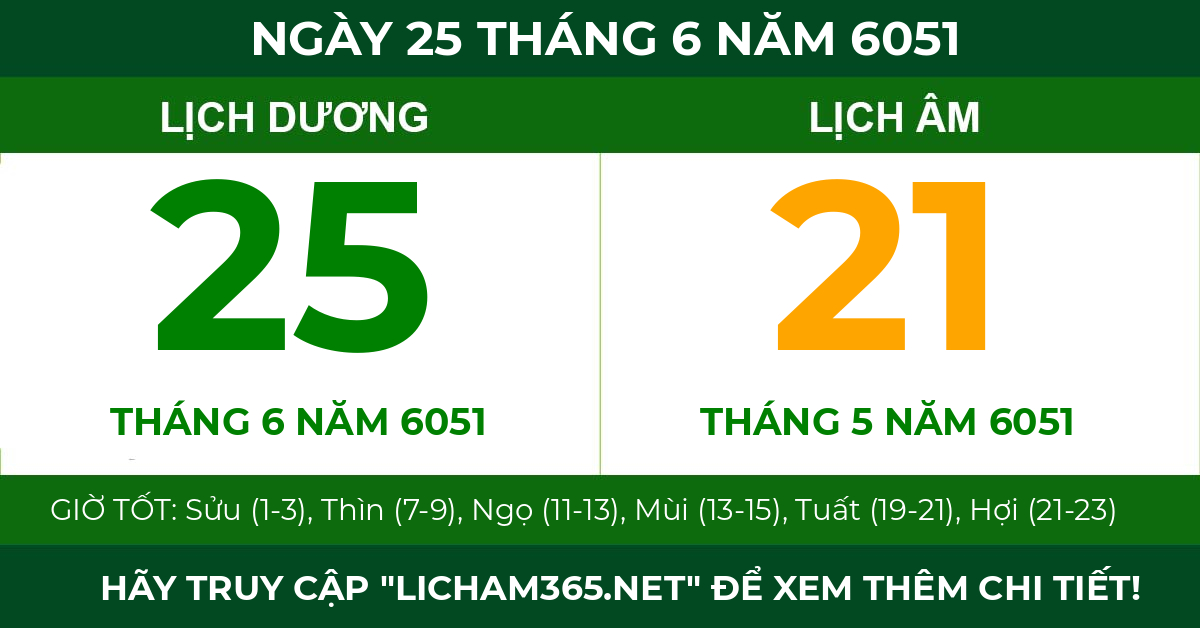 lịch âm ngày 25 tháng 6 năm 6051