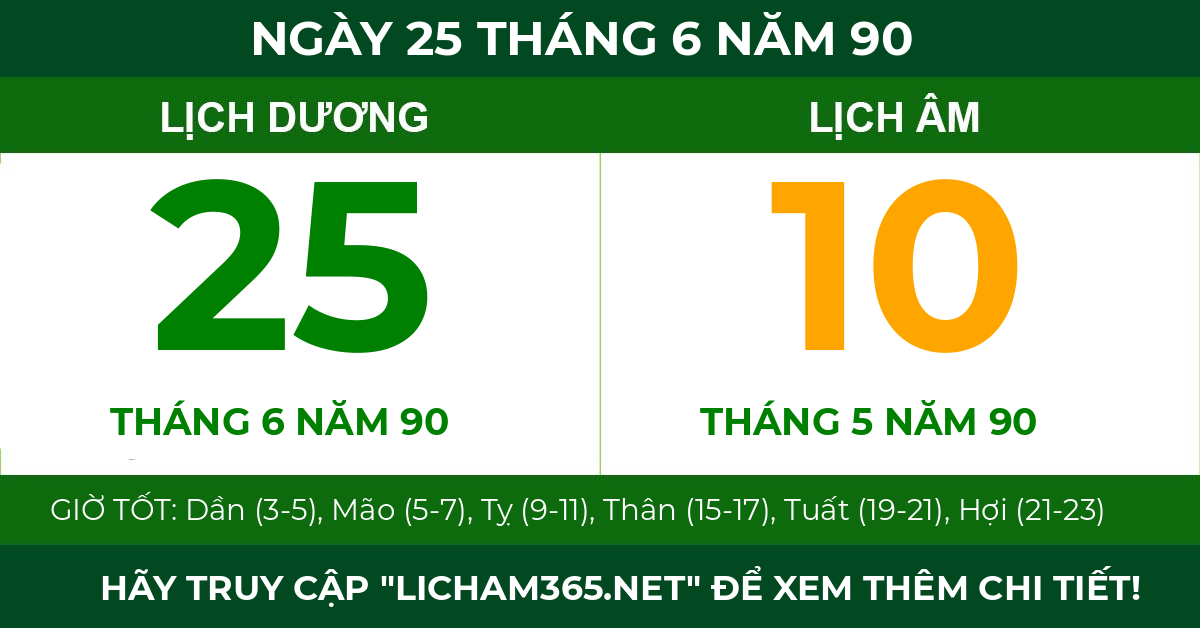 lịch âm ngày 25 tháng 6 năm 90