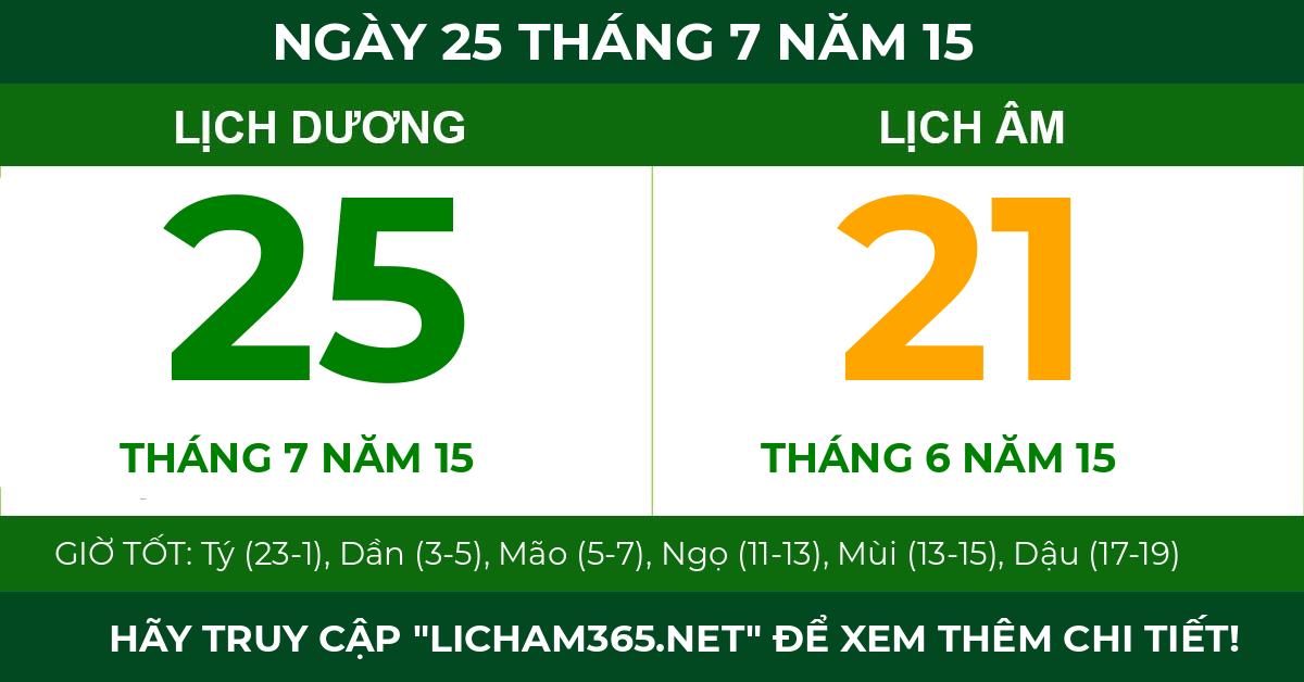 lịch âm ngày 25 tháng 7 năm 15