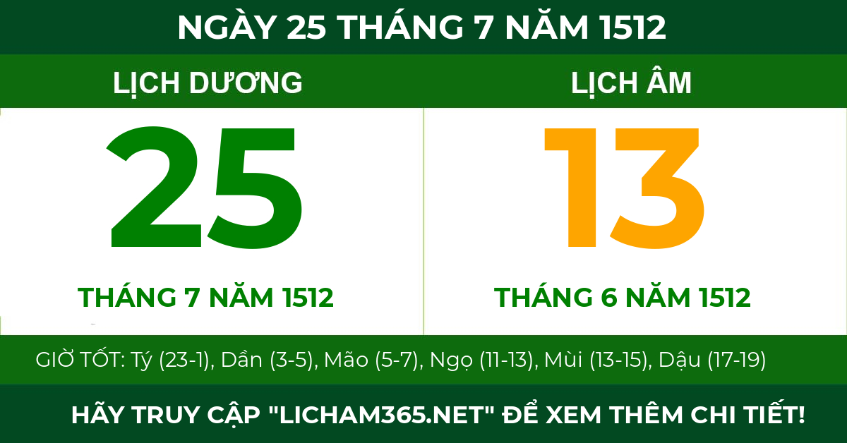 lịch âm ngày 25 tháng 7 năm 1512
