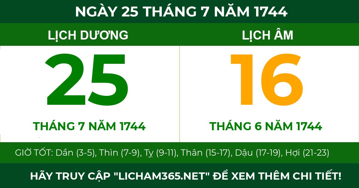 lịch âm ngày 25 tháng 7 năm 1744