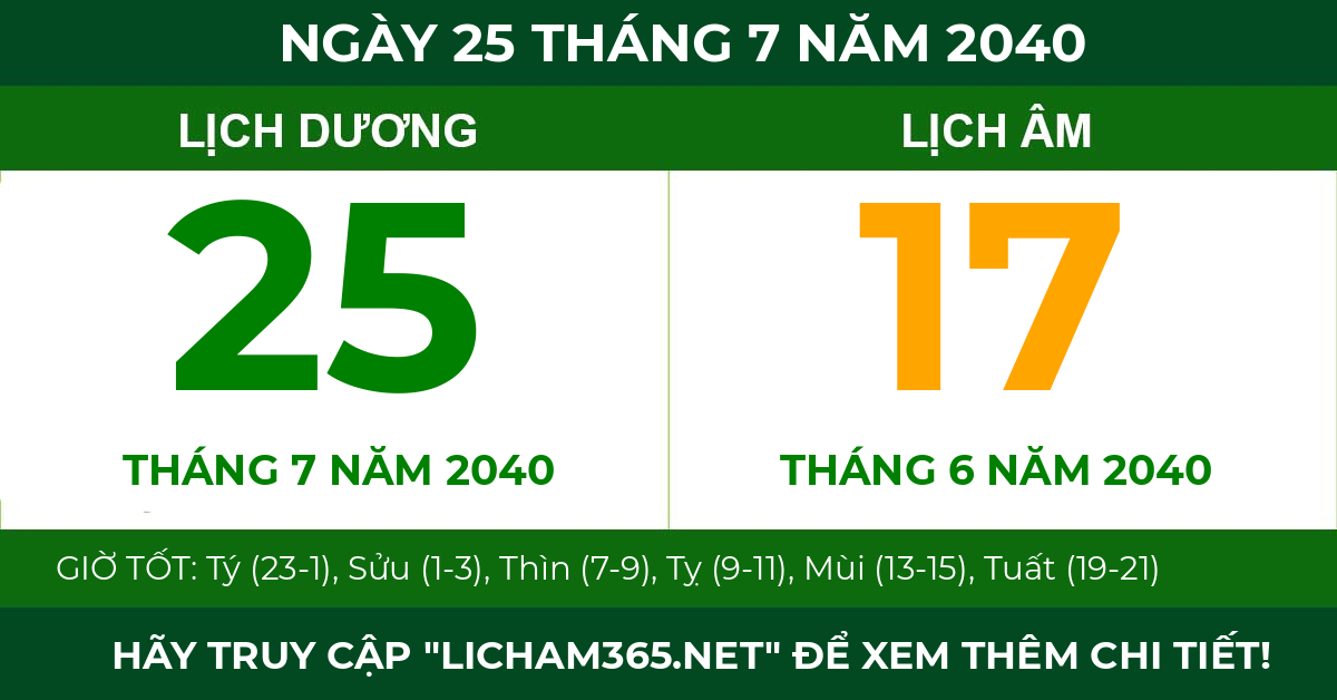 lịch âm ngày 25 tháng 7 năm 2040