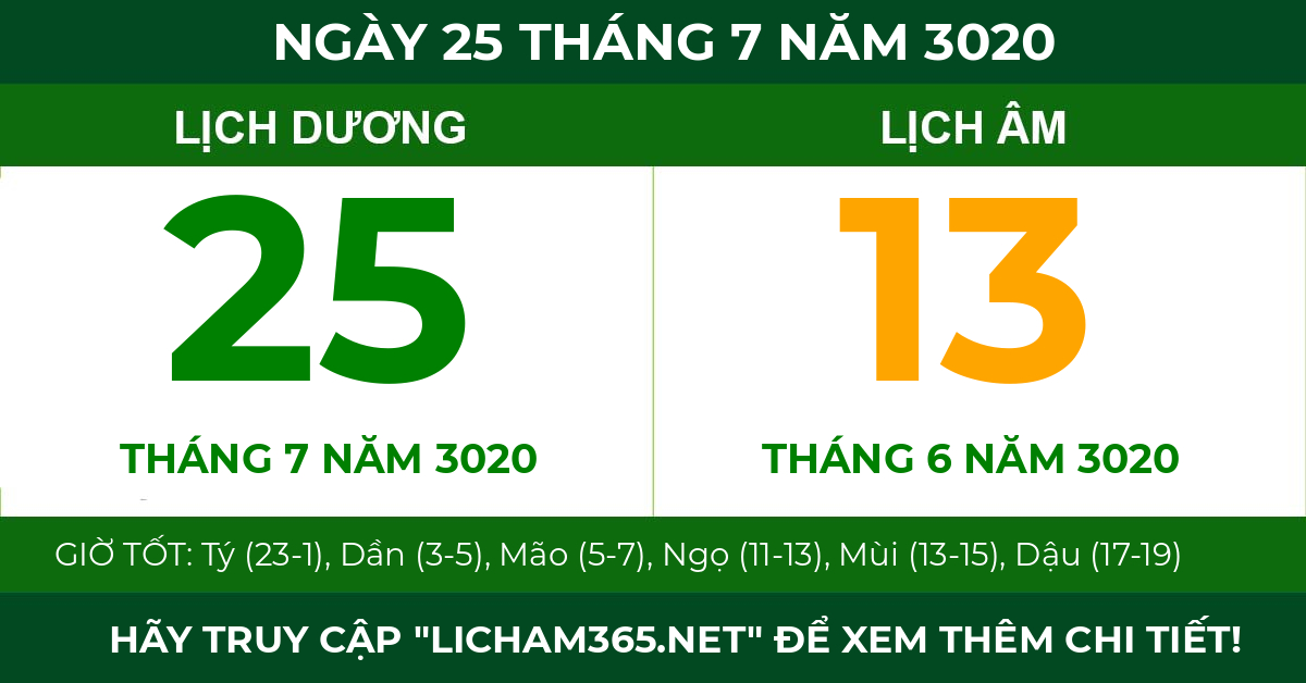 lịch âm ngày 25 tháng 7 năm 3020