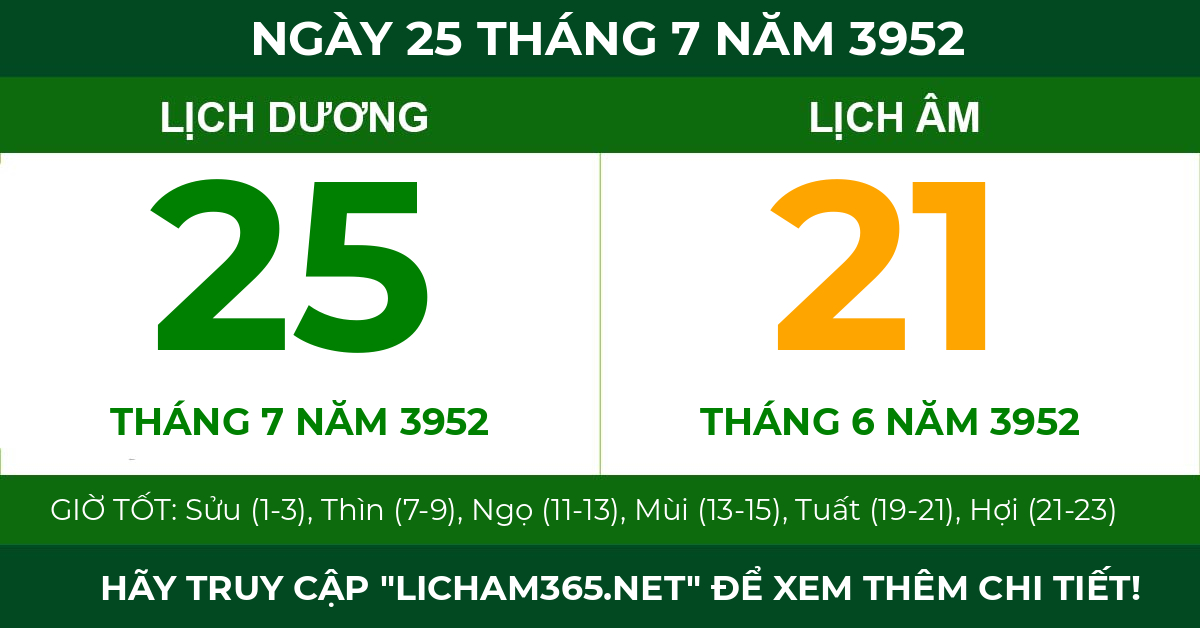lịch âm ngày 25 tháng 7 năm 3952