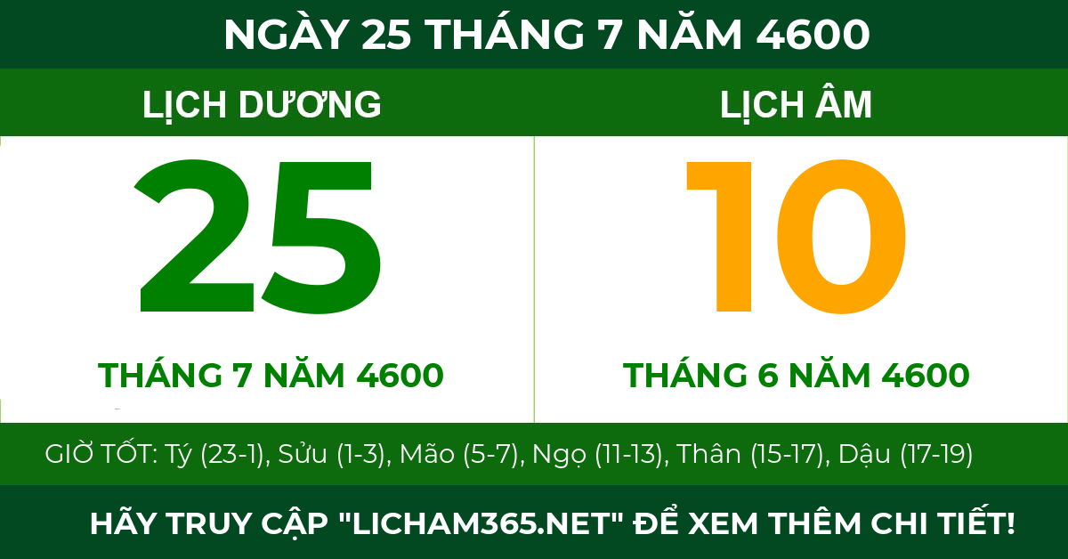 lịch âm ngày 25 tháng 7 năm 4600