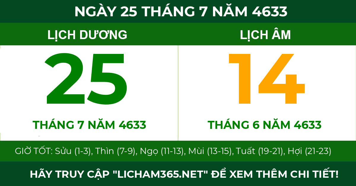 lịch âm ngày 25 tháng 7 năm 4633