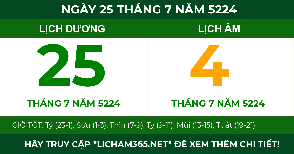 lịch âm ngày 25 tháng 7 năm 5224
