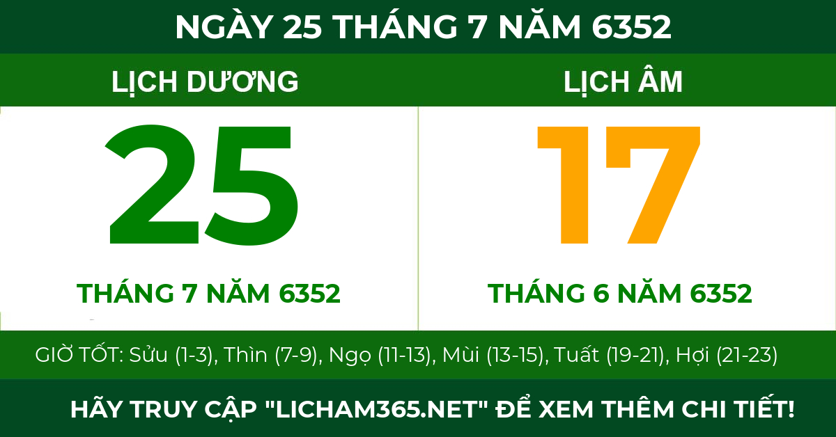 lịch âm ngày 25 tháng 7 năm 6352